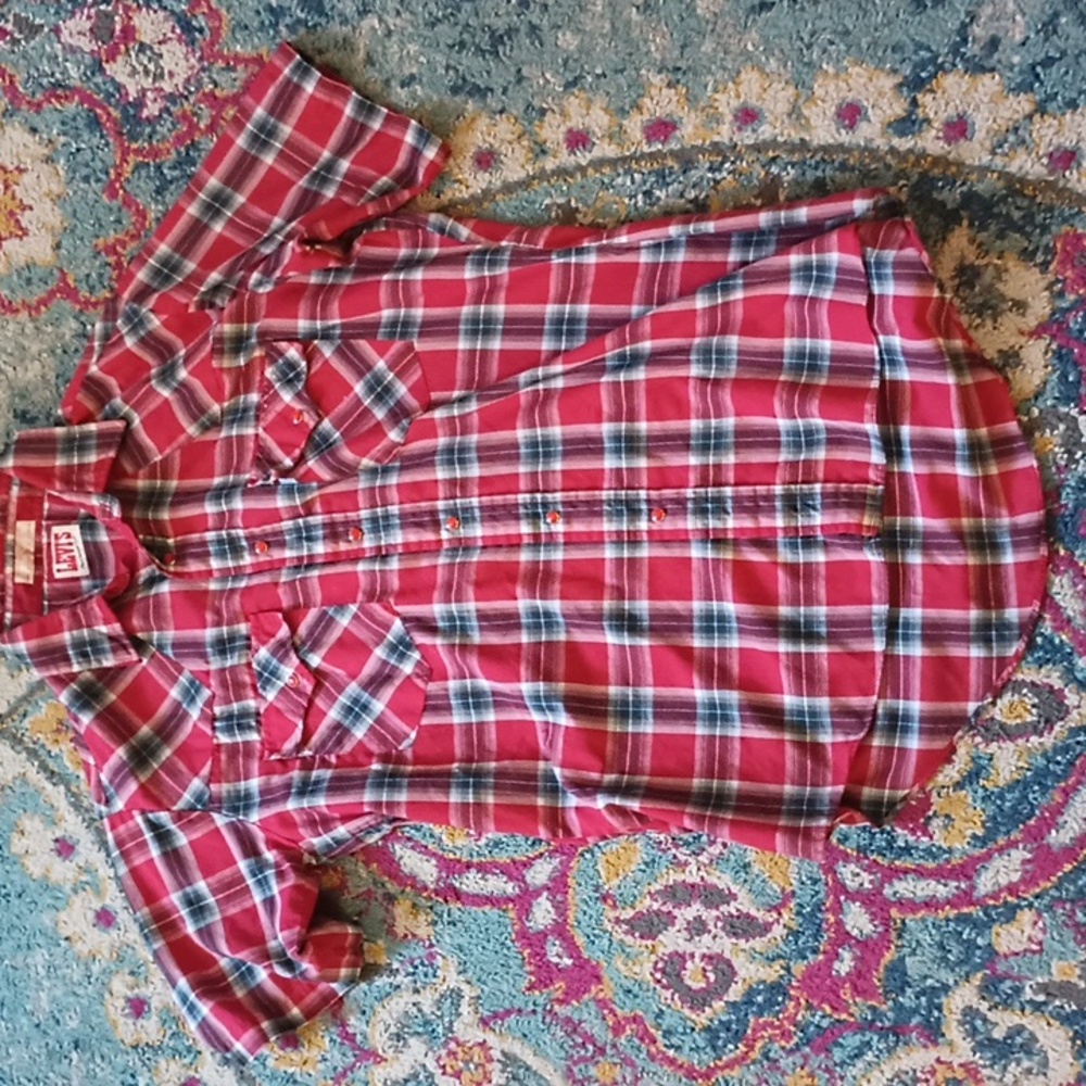 Levi's Vintage Men's Cowboy Tailor Red Plaid Western Button Down L